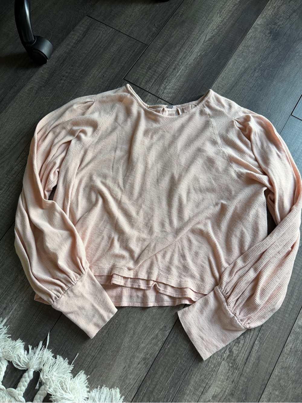 Free People Blush Ribbed Balloon Sleeve Top